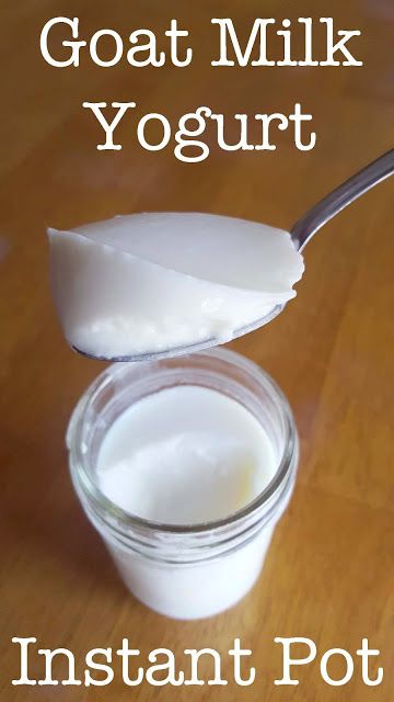 a spoon full of yogurt sitting on top of a wooden table with the words goat milk yogurt