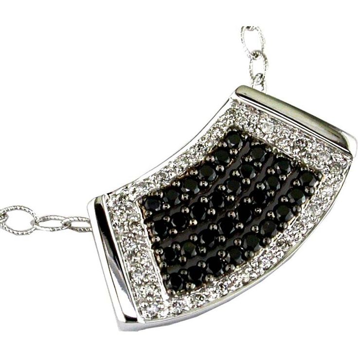 Royal 14K White Gold Black Diamond & Diamond Pendant - 1.18 Carat Total Carat Weight Black Pave Setting Jewelry For Wedding, Elegant Sterling Silver Jewelry With Black Diamonds, Evening Jewelry With Black Diamonds And Sterling Silver, Sterling Silver Jewelry With Black Diamonds For Evening, Luxury Black Spinel Jewelry For Formal Occasions, Luxury Black Spinel Jewelry For Formal Events, Formal Fine Jewelry Necklace With Black Diamonds, Formal Fine Jewelry Necklaces With Black Diamonds, Luxury Black Diamond Cut Jewelry