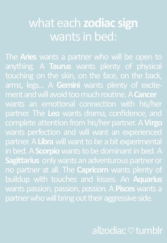 an article about what each zodiac sign wants in bed