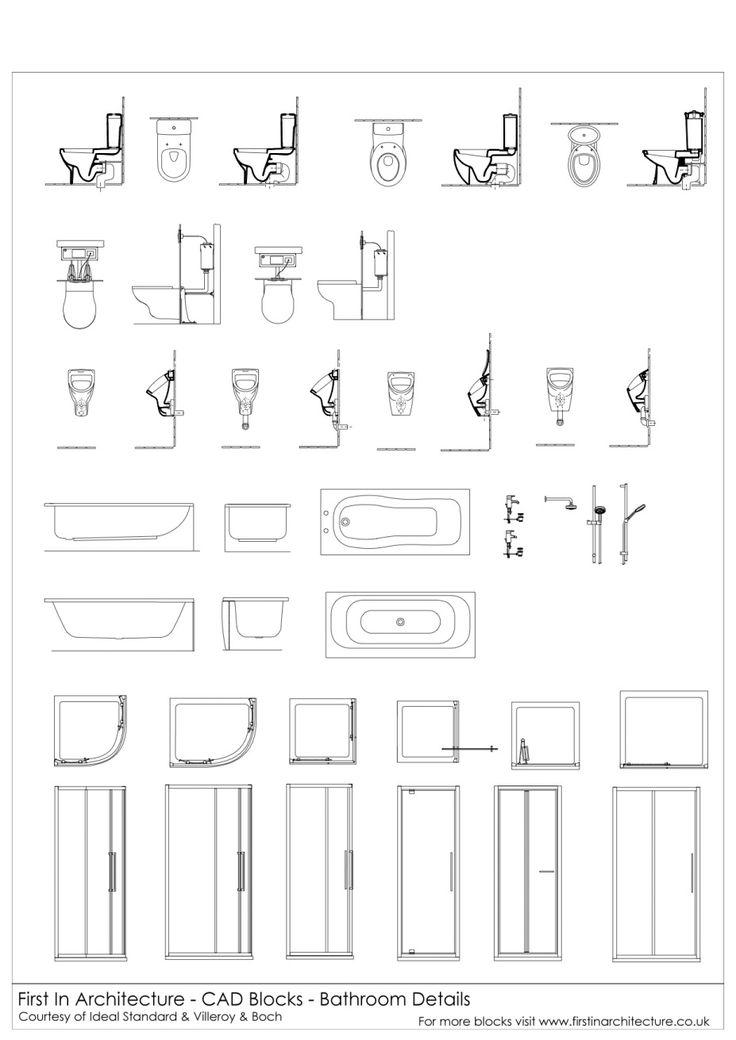 an image of bathroom furniture and fixtures in the form of drawings on a white background