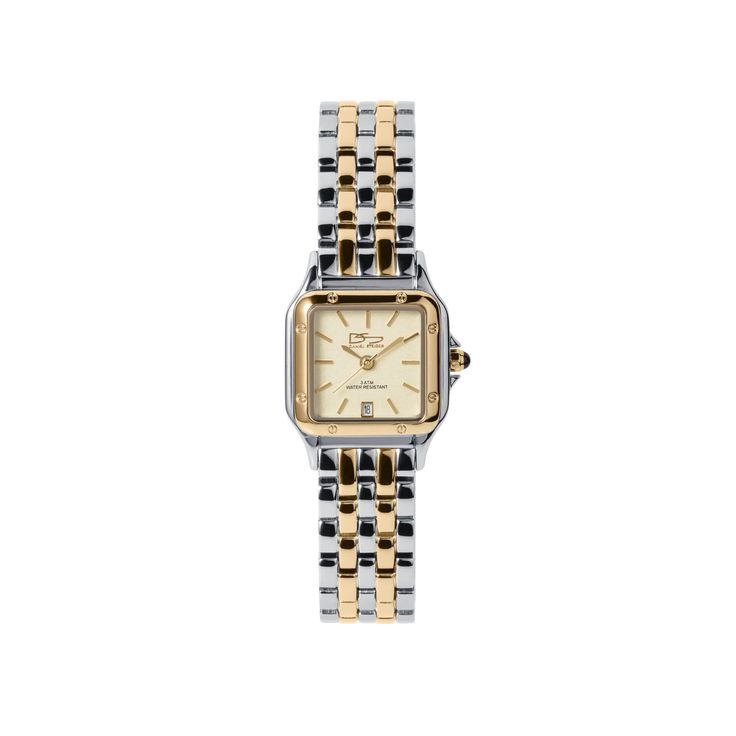 Skyline Two-Tone Ladies Watch – Timepieces International Luxury Retro Watch With Rectangular Dial, Luxury Watch Accessories With Bracelet Strap And Rectangular Dial, Luxury Retro Watch Accessories For Anniversary, Classic Square Face Watch With Metal Dial, Elegant Gold Square-faced Watch, Elegant Gold Square Face Watch, Classic Gold Watch With Square Face, Timeless Gold Square Watch, Gold Square Analog Watch