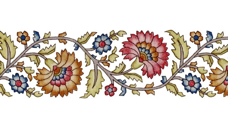 an embroidered border with flowers and leaves