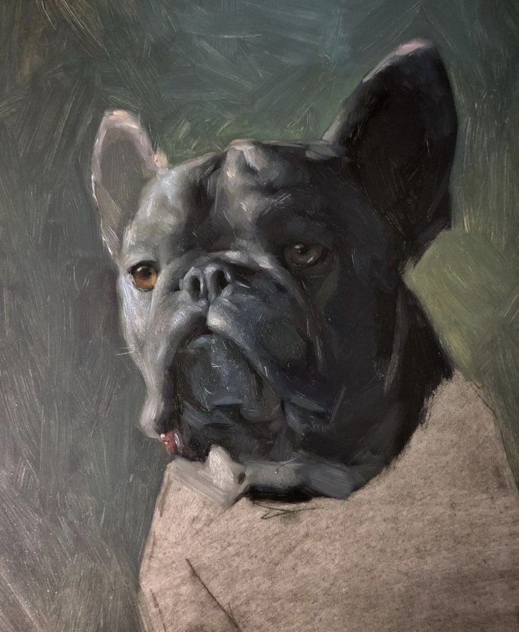 an oil painting of a dog wearing a sweater