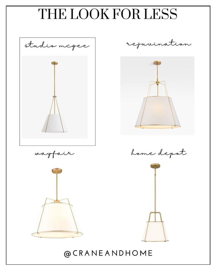 three different types of lamps with the words, the look for less