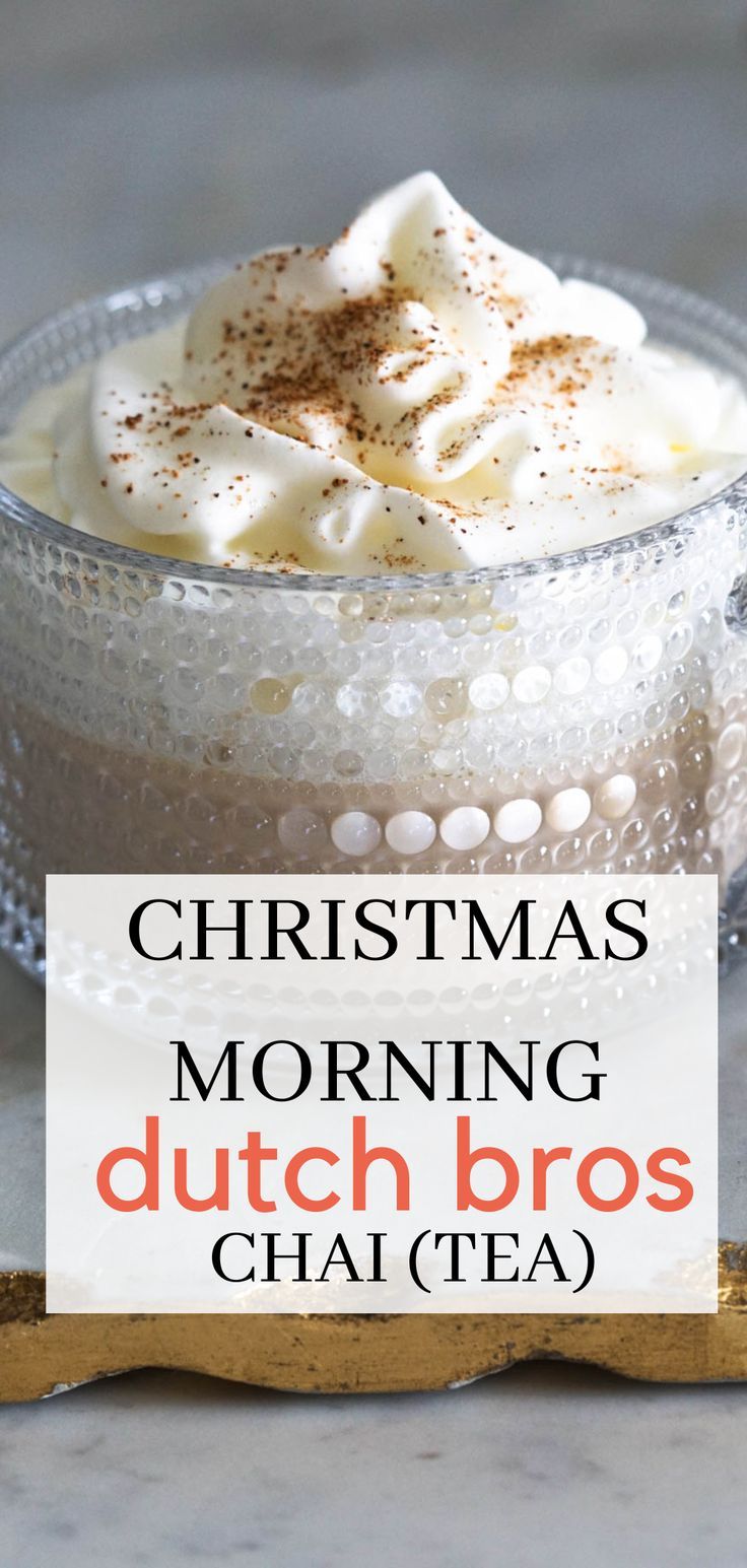 Christmas morning chai in a mug. Hot Tea With Milk Recipe, Chai White Hot Chocolate, Fall Teas Recipes, Dutch Bros Christmas Morning Recipe, Dutch Bros Golden Eagle Chai Recipe, Dutch Bros Chai Tea Recipe, Christmas Tea Blends Recipes, Christmas Morning Tea, Dutch Bros Chai Drinks