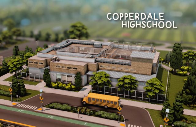 Copperdale Highschool (No CC) High School Build Sims 4, Sims 4 School Lot, Ts4 High School Cc, The Sims 4 Highschool Years Cc, Sims 4 Gallery Lots No Cc, Ts4 School Cc, High School Years Sims 4, Copperdale Sims 4, Sims 4 Cc Highschool