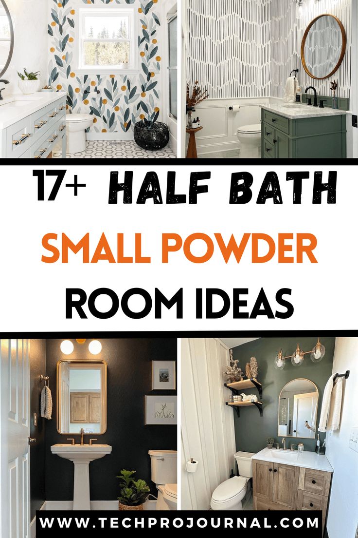 HALF BATH SMALL POWDER ROOM IDEAS Small Half Bathroom Tile Ideas, Half Bath Tall Ceiling, Small Black And White Powder Room, Small Entryway Bathroom Ideas, Updated Half Bathrooms, Decorating A Half Bathroom, Decorating Small Bathrooms Half Baths, Small Half Bathroom Wallpaper, Wallpapered Powder Room Ideas