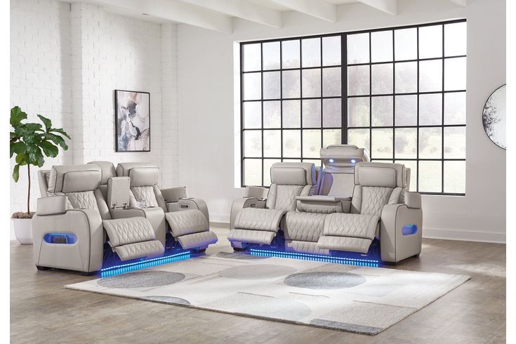 Boyington Gray Power Reclining Living Room Set from Ashley - Luna Furniture Grey Living Room Sets, Room Sofa Design, Theater Rooms, Sofa And Loveseat, Power Reclining Loveseat, Sofa Bed Design, Home Theater Rooms, Living Room Sofa Design, Power Reclining Sofa