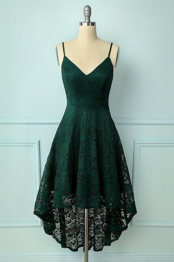 High Low Lace Dress, Style Vert, Shoulder Strap Dress, Green Homecoming Dresses, Burgundy Lace, Lace Homecoming Dresses, Short Prom Dress, Grad Dresses, Hoco Dresses