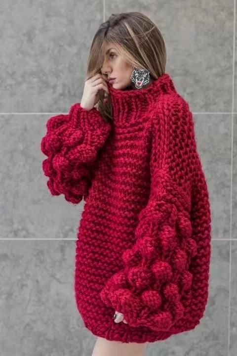 Gilet Mohair, Chunky Pullover Sweater, Chunky Knits, Solid Color Sweater, Puff Sleeve Sweater, Red High, Winter Trends, Chunky Knits Sweater, Chunky Sweater