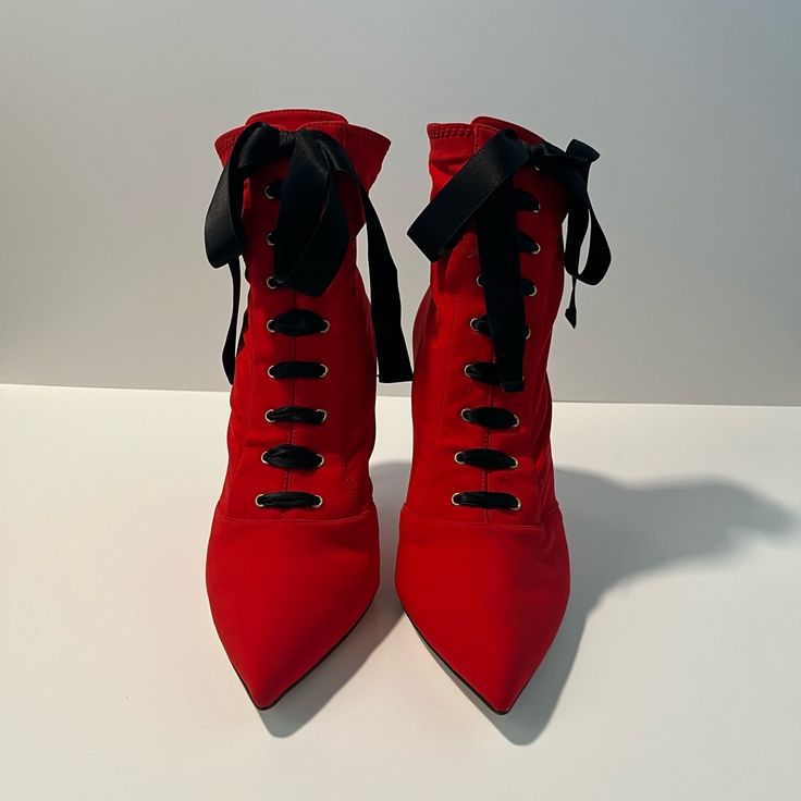 Like New Conditions 10/10 No Scratches Evening Lace-up Heels With Red Sole, Elegant Red Lace-up Boots, Dolce Gabbana Shoes, Shoes Women Heels, Limited Time, Black Red, Dolce And Gabbana, Shoes Heels, Black And Red