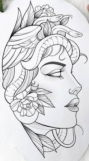 a drawing of a woman's face with flowers in her hair on a white plate