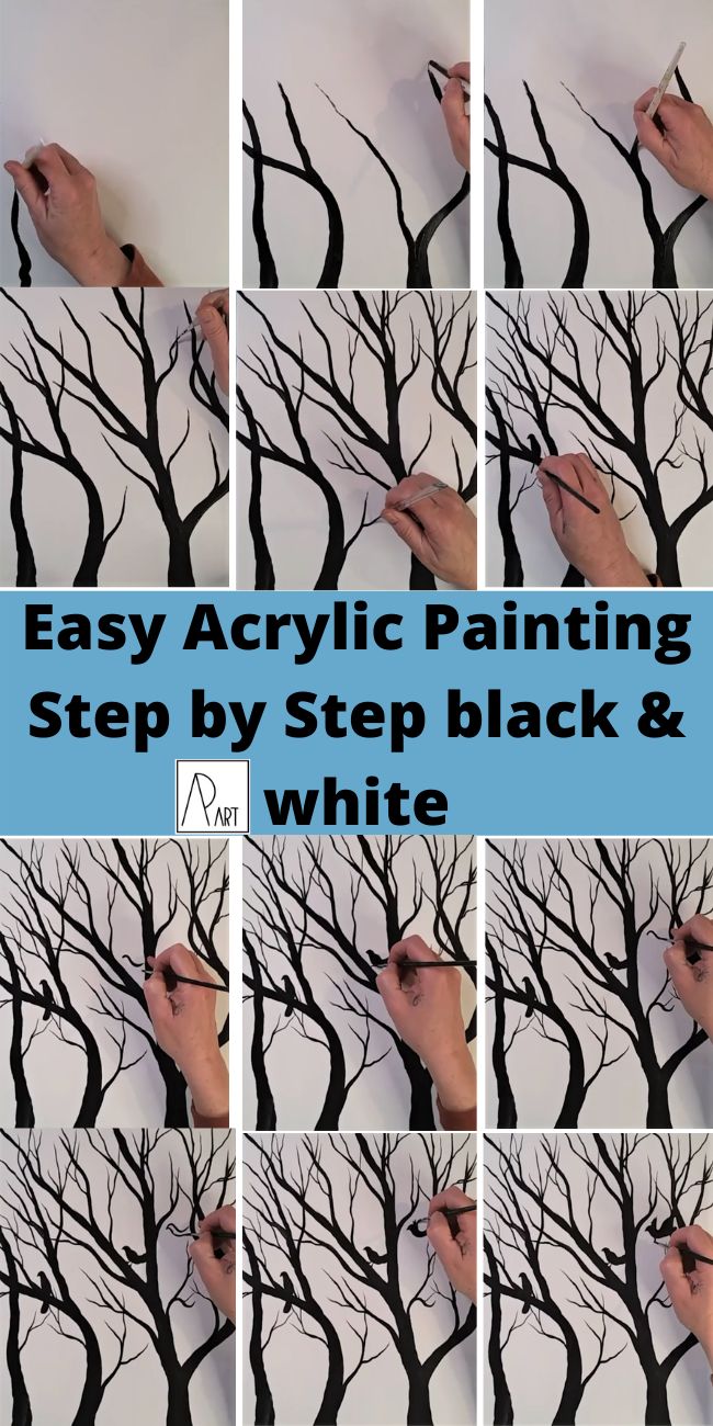 step by step instructions on how to paint a tree with acrylic inks