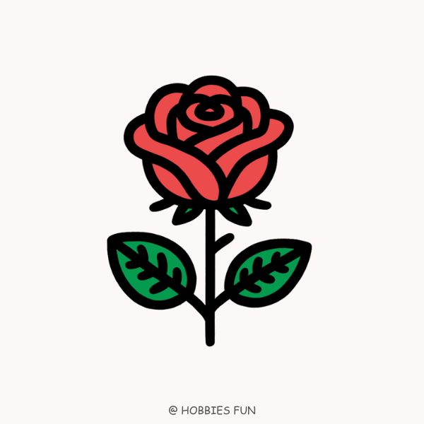 a red rose with green leaves on it