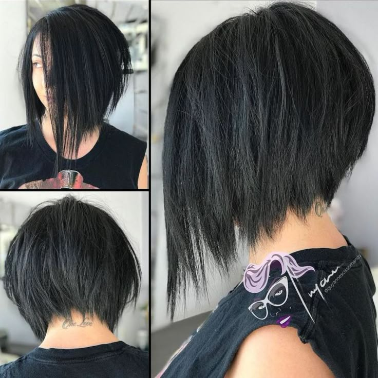 Angled Bob With Razored Ends Asymmetrical Bob Short, Inverted Long Bob, Inverted Bob Haircuts, Short Hair Cuts For Round Faces, Inverted Bob Hairstyles, Short Dark Hair, Black Bob, Round Face Haircuts, Short Hair Styles For Round Faces