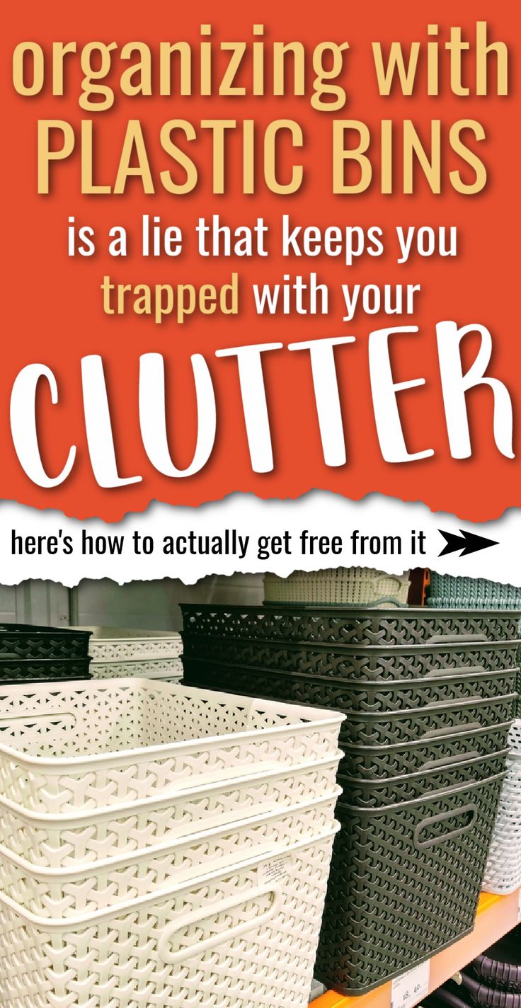 an advertisement for plastic bins with the words clutter