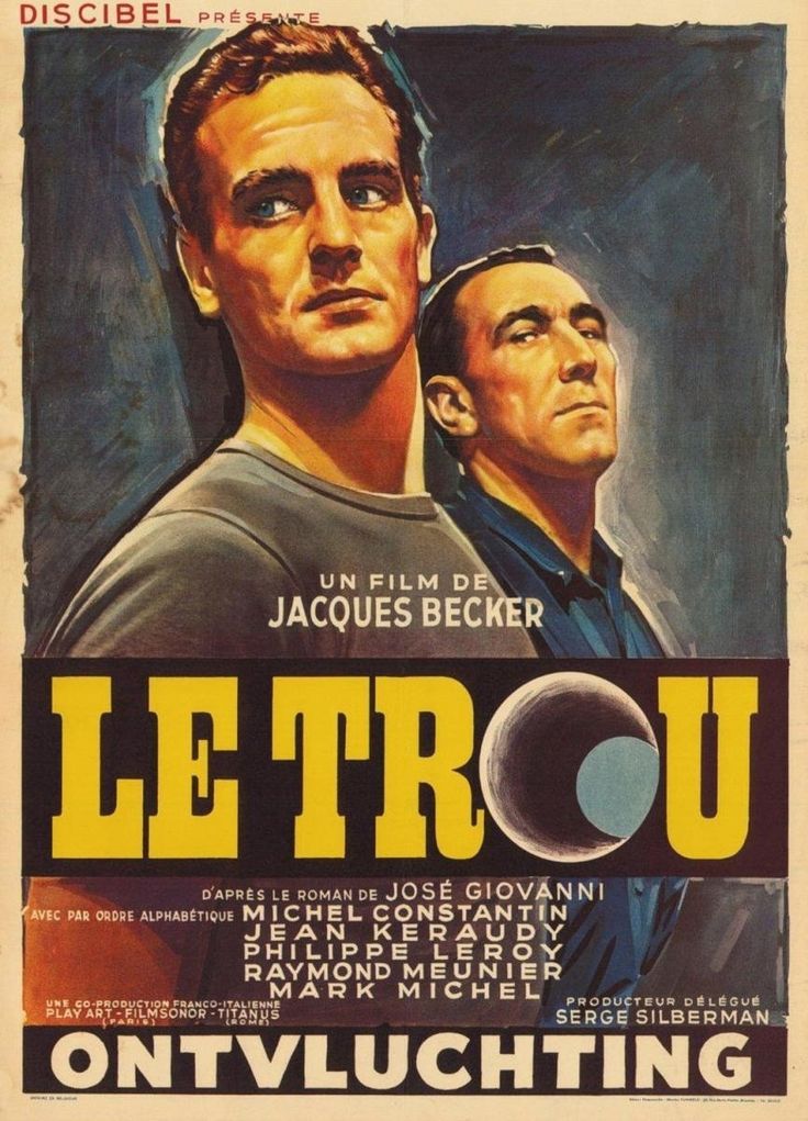 a movie poster for the film le trou with two men looking at each other