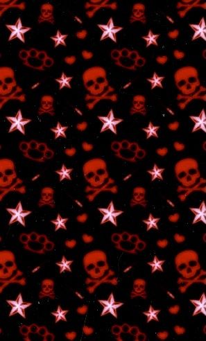 red skulls and stars on black background