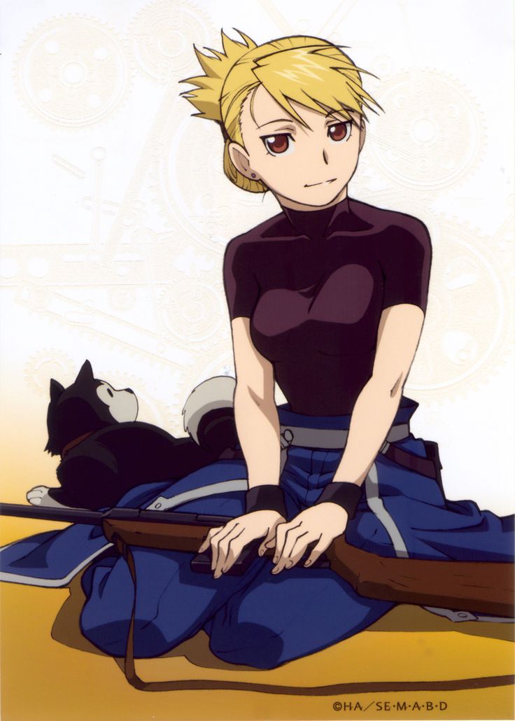 Riza Hawkeye from Fullmetal Alchemist Olivier Mira Armstrong, Riza Hawkeye, Full Metal Alchemist, Alphonse Elric, Roy Mustang, Edward Elric, Fullmetal Alchemist Brotherhood, Fullmetal Alchemist, Hawkeye