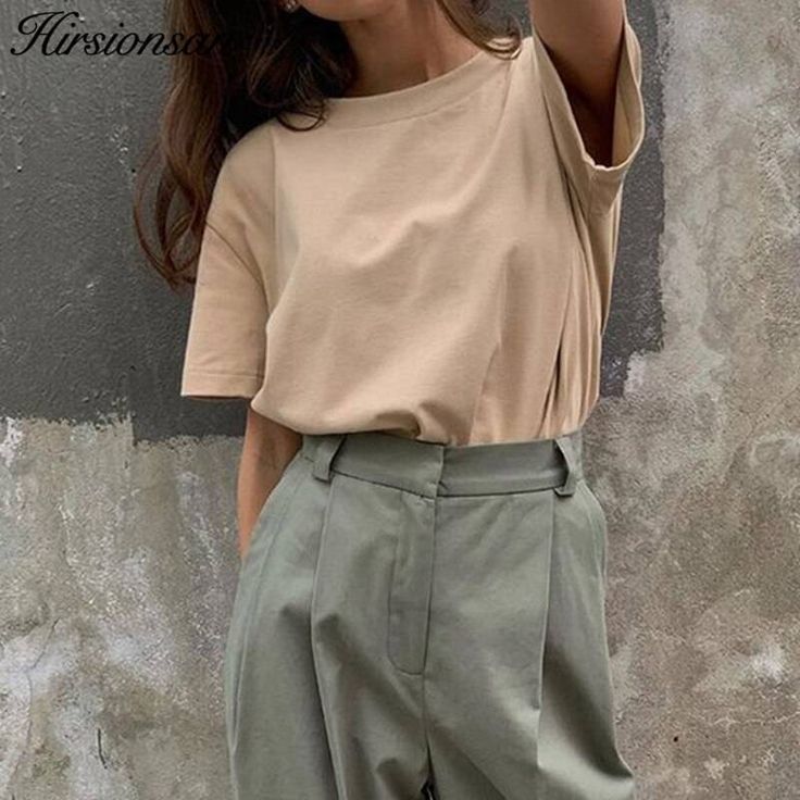 O Neck Loose Basic Cotton T Shirt Loose Tshirt, Khaki Tops, Female Tops, Clothing Factory, Luxury Wear, Grunge Look, Harajuku Streetwear, Fashion Weeks, T Shirt Women