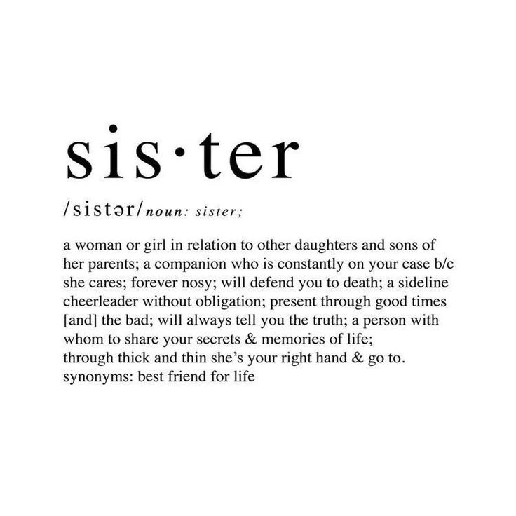 the words sister written in black and white on a page with an image of a woman's face