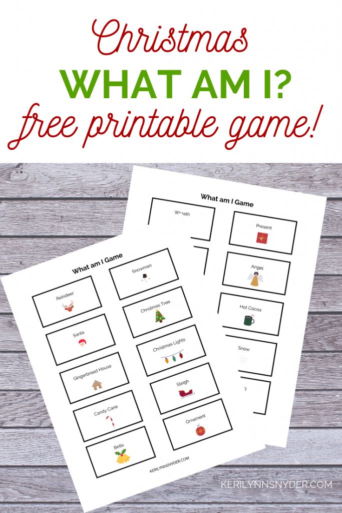 christmas game with the text, what am i? free printable game