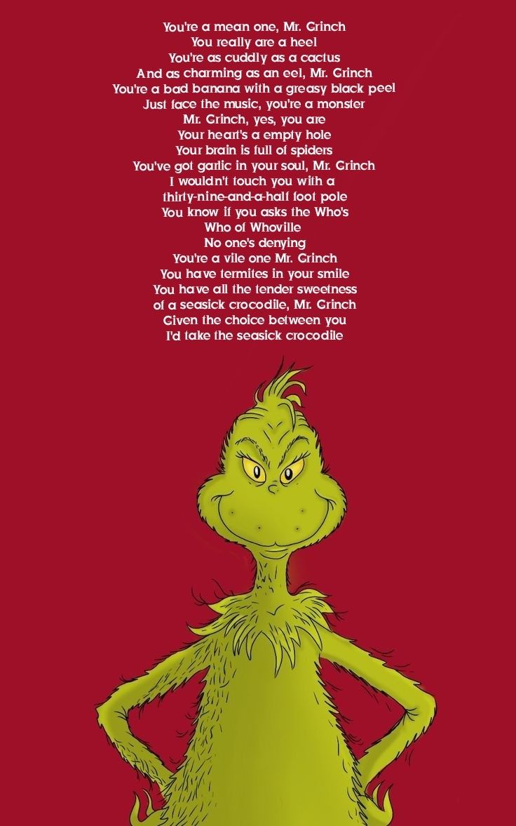 dr seuss and the grin from the grin movie, with text in red background