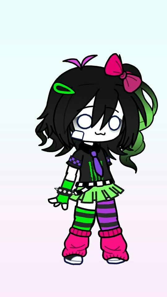 an anime character with black hair and green eyes, wearing striped pants and pink shoes