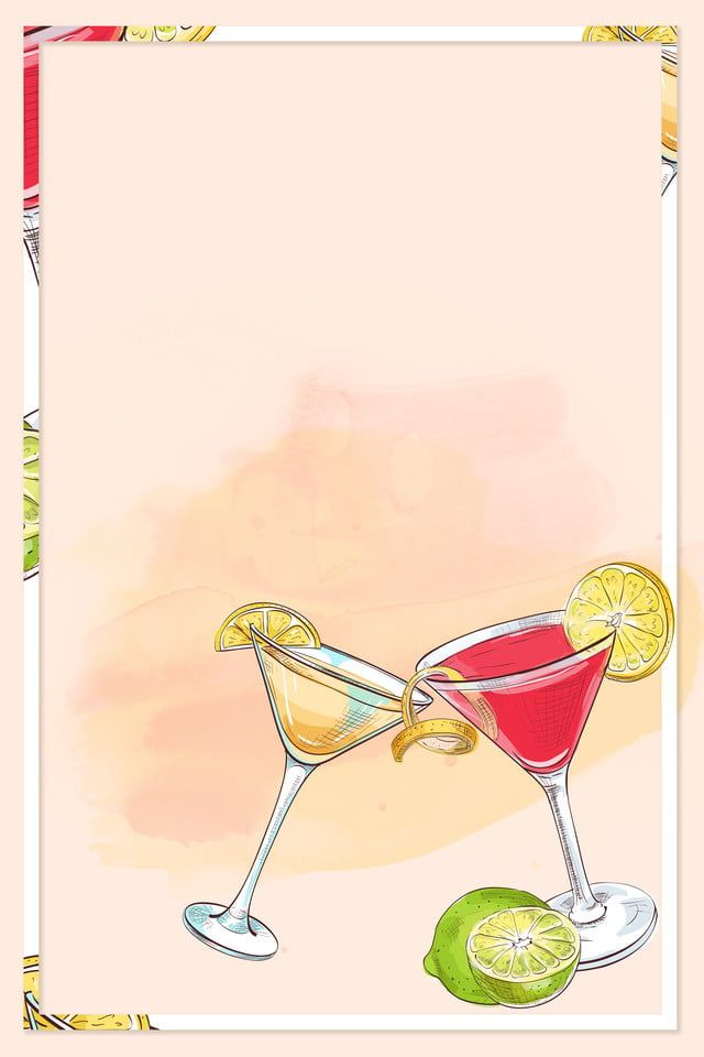 two martinis with lime slices and lemon wedges on the rim, in front of a watercolor background