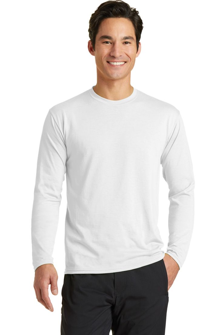 Port & Company ® Long Sleeve Performance Blend Tee. PC381LS - WHITE - S | Port & Company Long Sleeve Performance Blend Top in White Size Small | Cotton/Polyester Reversible Clothing, Mens Workout Shirts, Youth Clothing, Athletic Outfits, Wholesale Clothing, Shirt Outfit, Workout Clothes, Long Sleeve Tshirt Men, Long Sleeve Tshirt