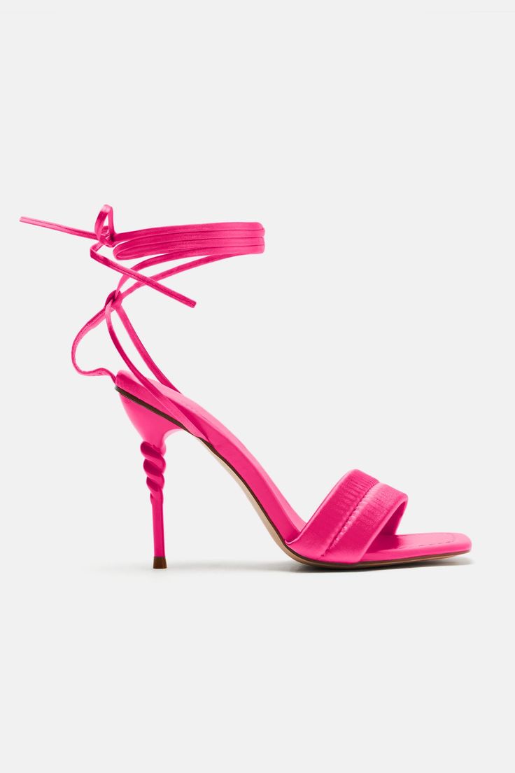 Available In Blue And Pink. Wrap Up Heeled Sandals Twisted Heel Detail Square Toe Ultra High Heel Imported | Charming Behavior Wrap Up Heeled Sandals in Pink size 7 by Fashion Nova Pink Wrap, Swim Shoes, Shoes With Jeans, Blue And Pink, Heeled Sandals, Pink Fashion, Clothes For Sale, High Heel, Dresses For Sale