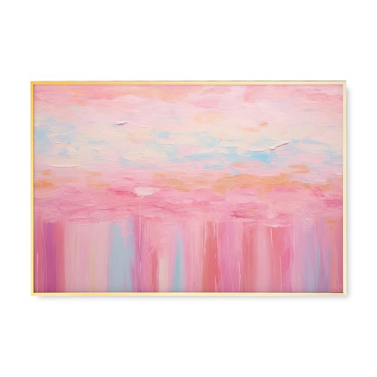 an abstract painting with pink and blue colors