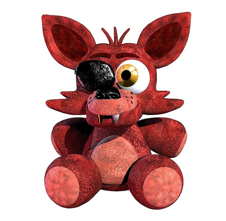 a red stuffed animal with big eyes and large ears sitting in front of a white background