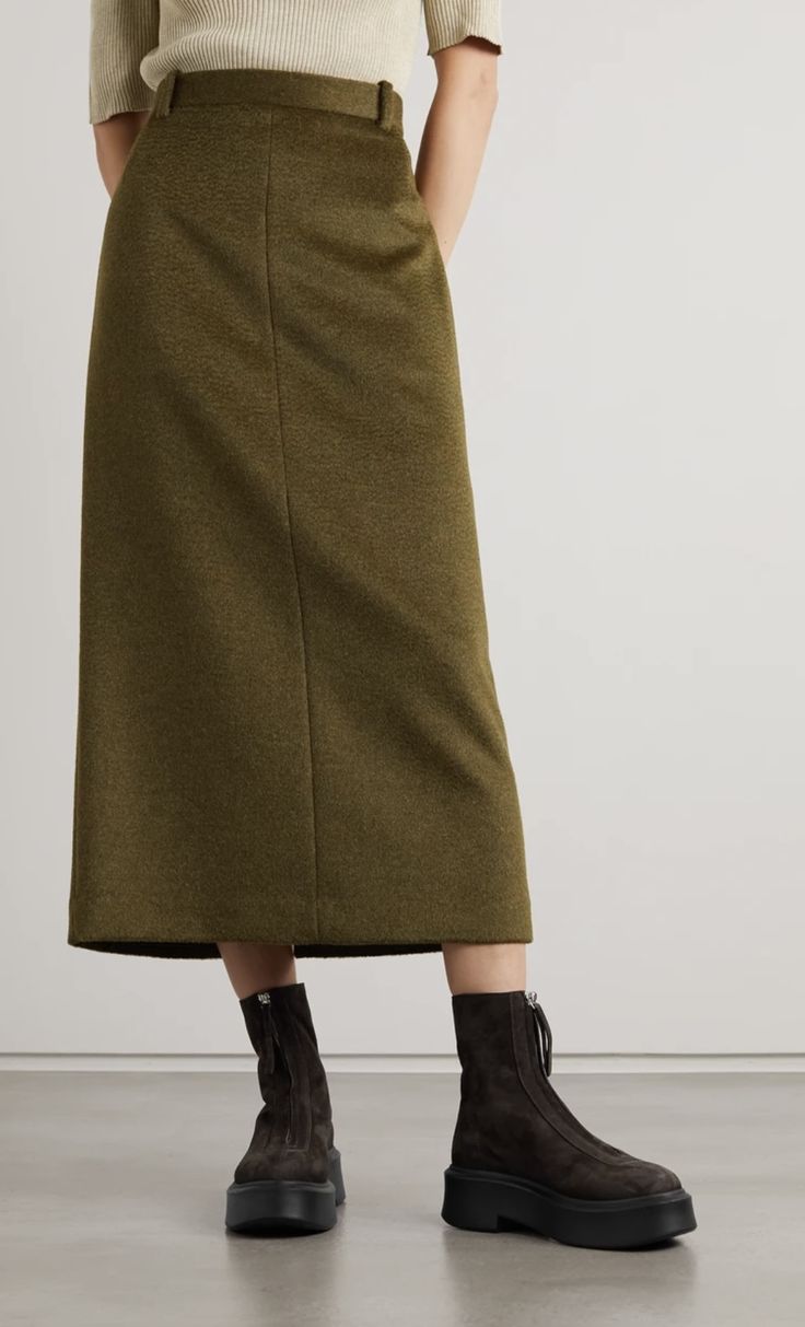 Long Skirt Booties, Wool Skirts And Boots, Chunky Boots Midi Skirt, Black Suede Midi Skirt, Womens Ankle Boots With Skirts, Midi Skirt Platform Boots, Sock Boots Skirt, Mid Calf Boots Skirt, Platform Boots With Long Skirt