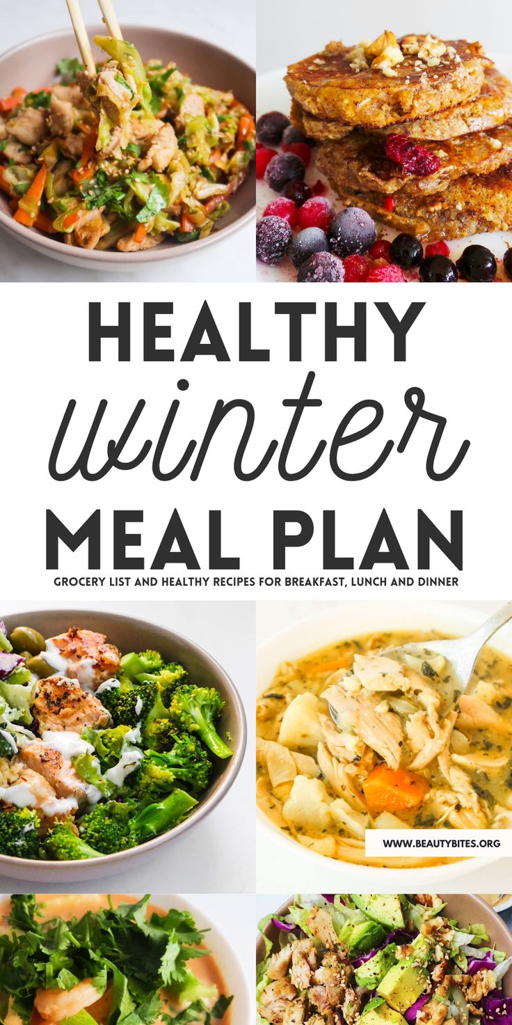 the healthy winter meal plan includes chicken, pasta, and salads