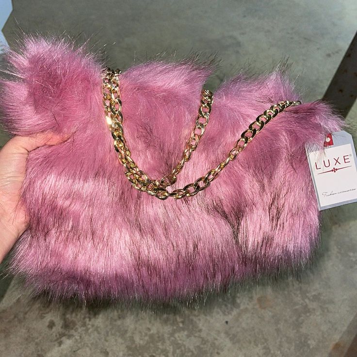 Super Cute Never Used Chain Purse, Festival Bra, Pink Purple, Crossbody Bags, Faux Fur, Super Cute, Bag Lady, Purse, Chain