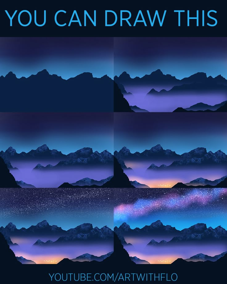 the sky with mountains and stars in it, as well as text that reads you can draw