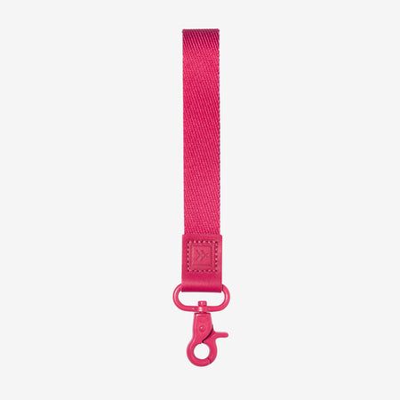 a pink strap with a metal hook on it