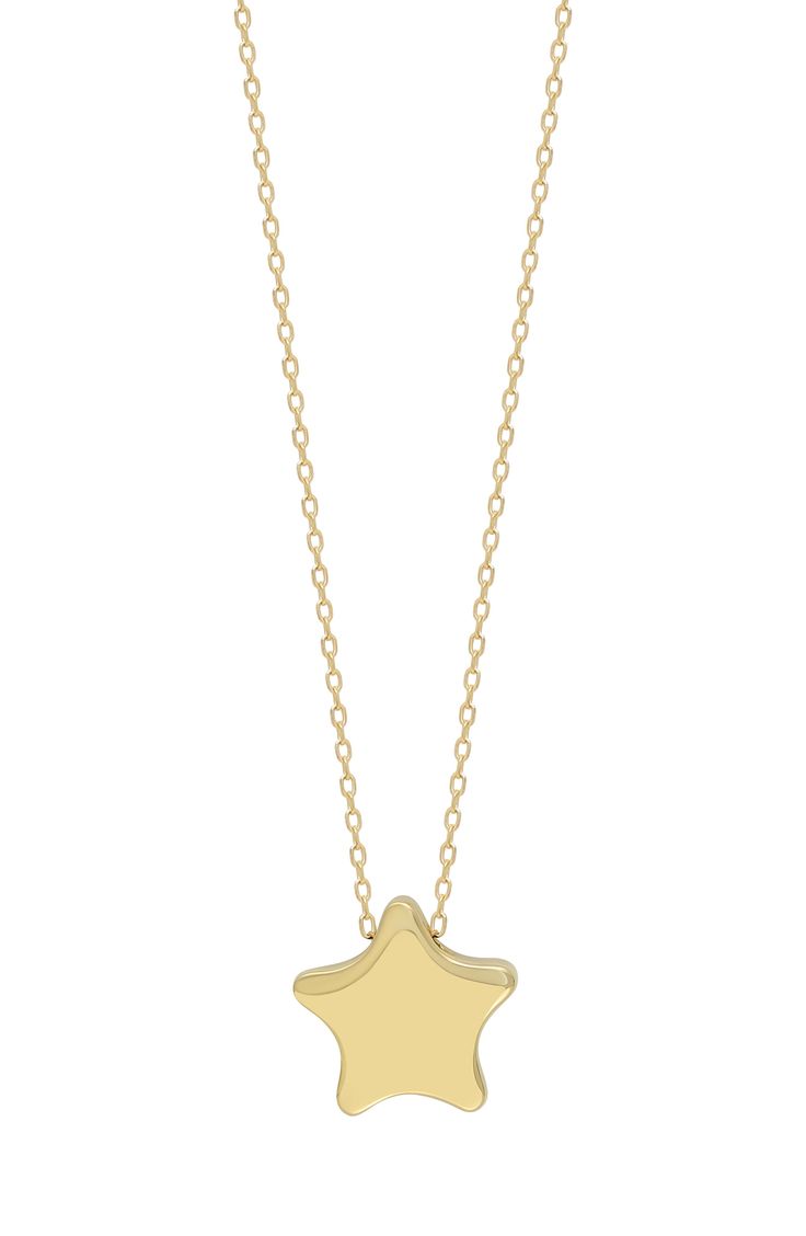 A polished star-shaped pendant shines on this delicate necklace handcrafted of gleaming 14-karat gold. 14k gold Imported Classic Star-shaped Necklace As Gift, Classic Star-shaped Necklace For Gift, Classic Star Shaped Necklace For Gift, 14k White Gold Star Necklace, Gold Star-shaped Jewelry With Polished Finish, Yellow Gold Star-shaped Jewelry With Delicate Chain, Star-shaped Polished Yellow Gold Jewelry, Yellow Gold Sterling Silver Star Charm Necklace, Sterling Silver Star Charm Necklace In Yellow Gold