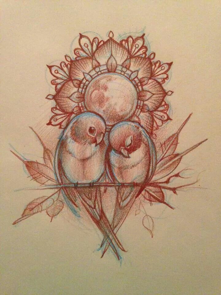 a drawing of two birds sitting on top of each other