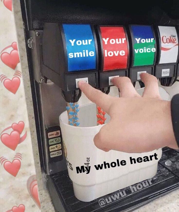 a person pressing buttons on a machine that says, your smile love voice my whole heart