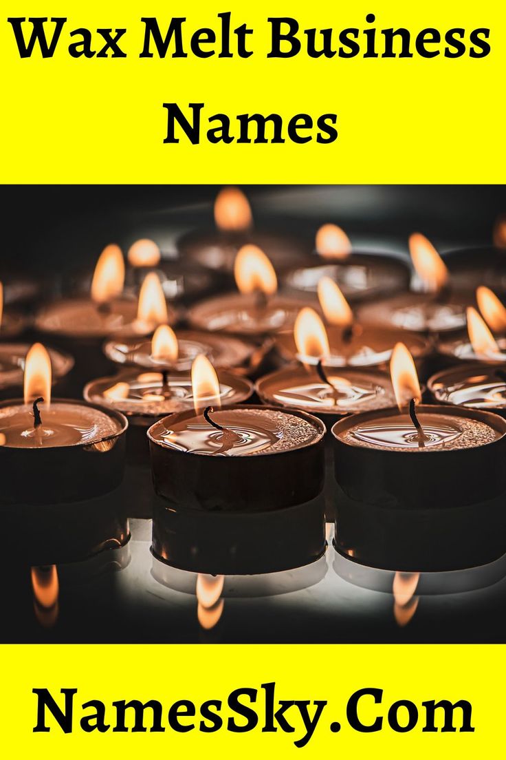 many lit candles with the words wax melt business names