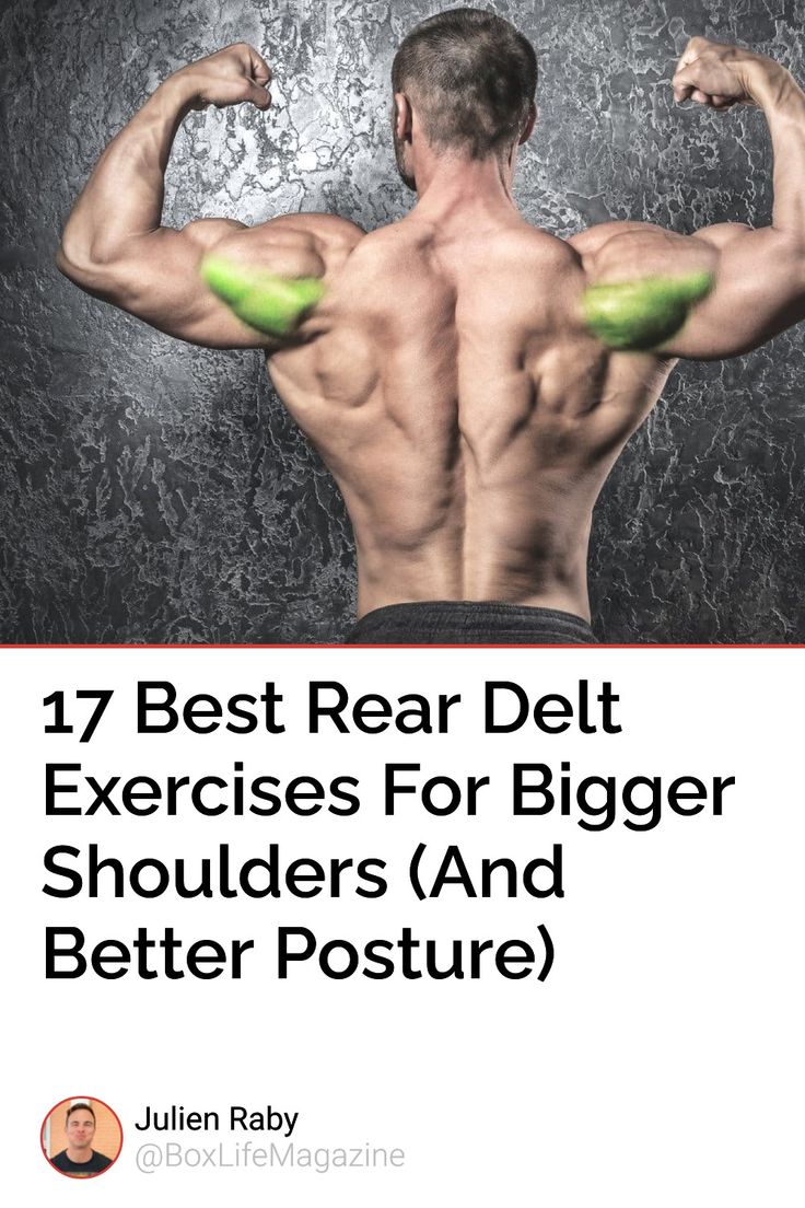 the back view of a man flexing his muscles with text that reads 17 best rear delt exercises for bigger shoulders and better posture