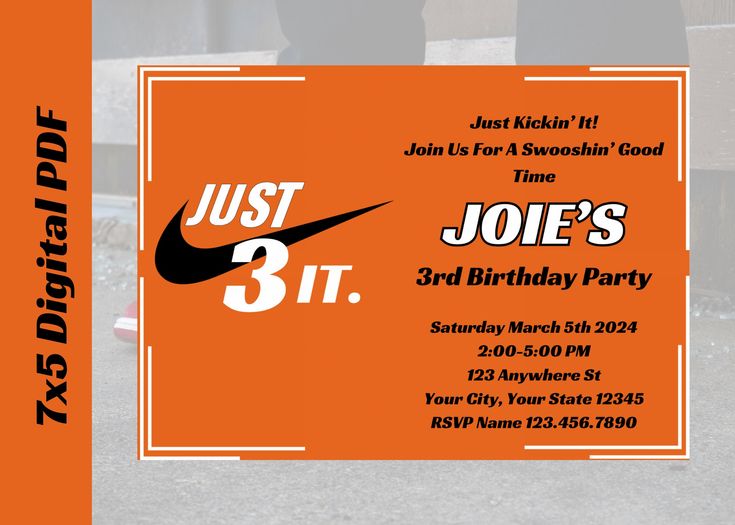 an orange and black birthday party card with the number 3t on it's front