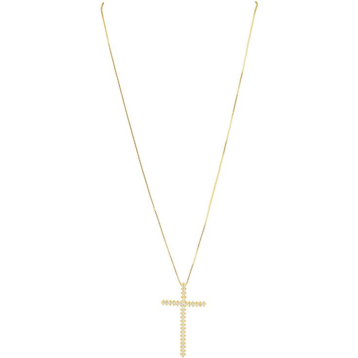 Stylish Gold Cross Necklace with Pink Cubic Zirconia | 18" Box Chain - BIJOUHER.COM Hypoallergenic Necklace, Gold Diamond Earrings Studs, Gold Diamond Studs, Diamond Crown, Minimal Necklace, Gold Cross Necklace, Loop Earrings, Tiny Earrings, Necklace Online