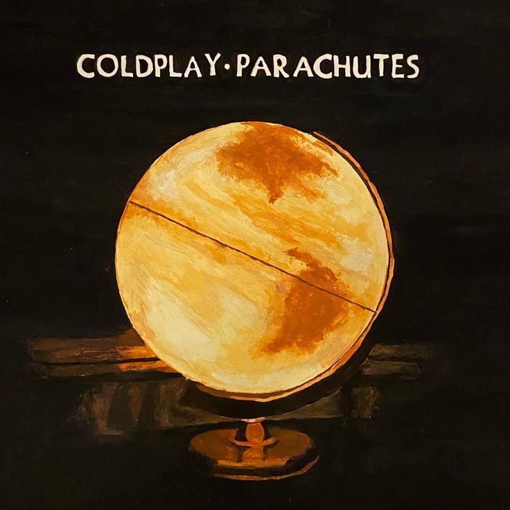 a painting of a yellow globe with the words coldplay parachutes on it