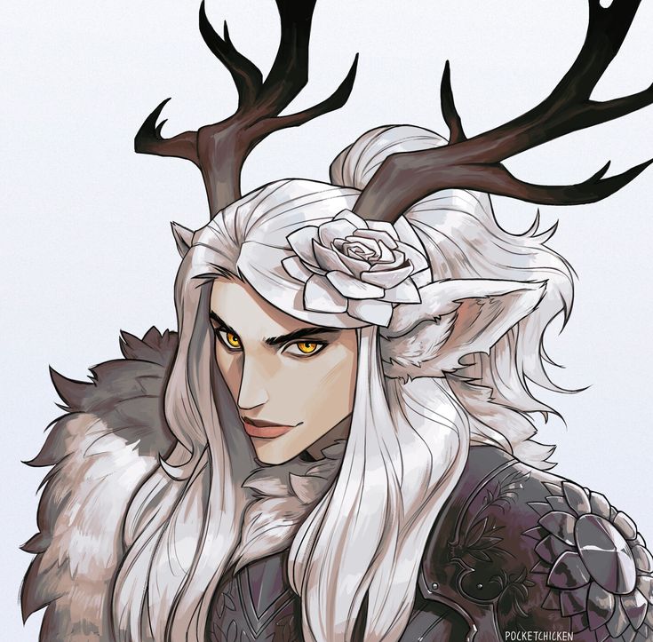 an image of a woman with white hair and deer horns