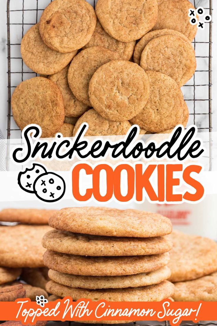 cookies stacked on top of each other with the words, snickkerdoodlele and