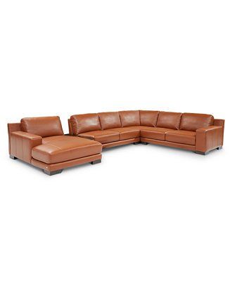 a brown leather sectional sofa with two recliners and one end facing the couch