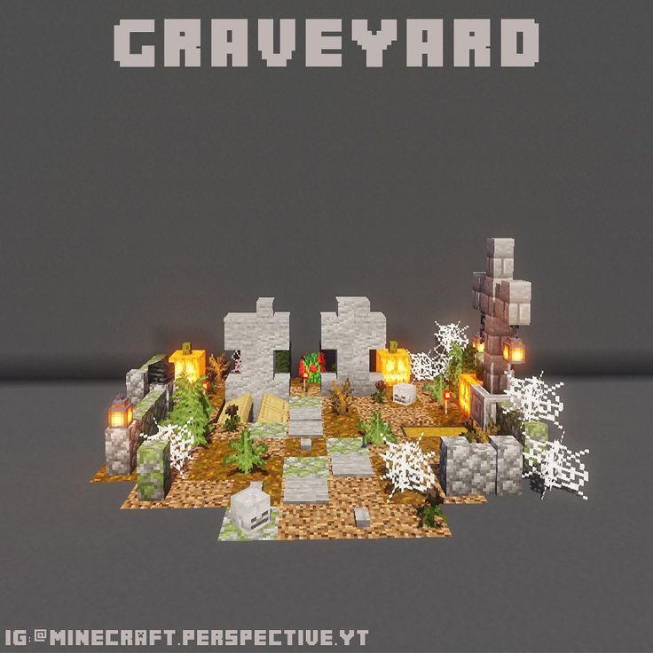 an image of a minecraft project with the words graveyard on it and some trees